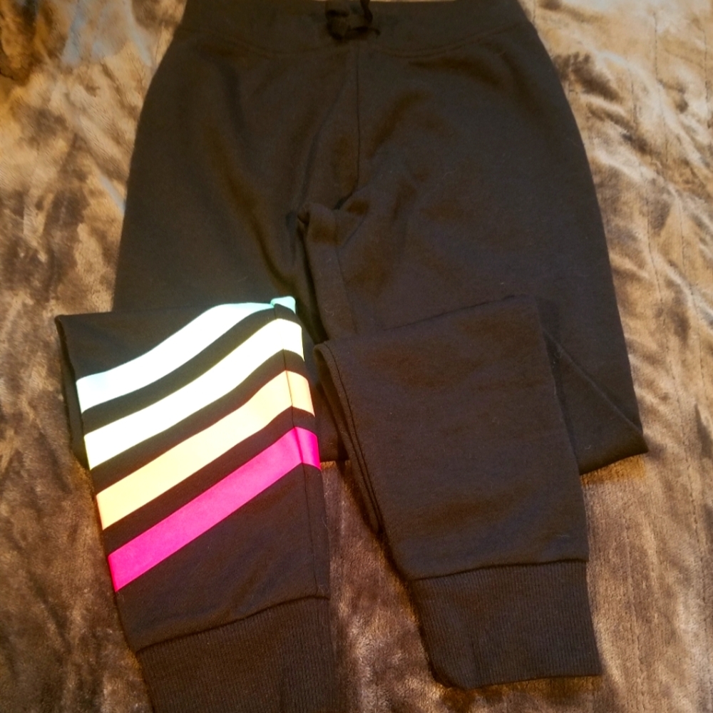 Kids Black Leggings with Colorful Stripes